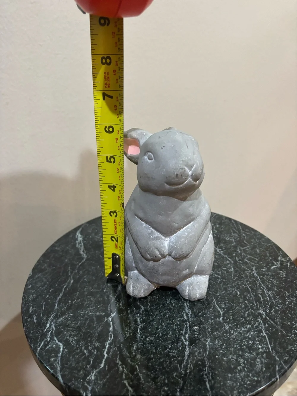 Gray Bunny Figurine with Pink Ear Accent for Small Pet Displays